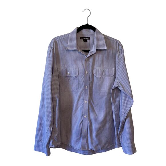 Michael Kors L white purple cotton gingham button down t-shirt corpcore business - Picture 1 of 7